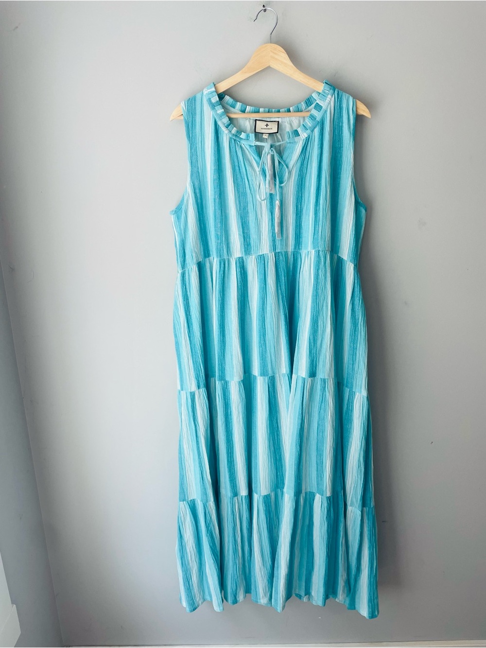 Tuckernuck Salty Paloma Aquamarine Striped Tiered Midi Dress NWOT - Picture 3 of 10